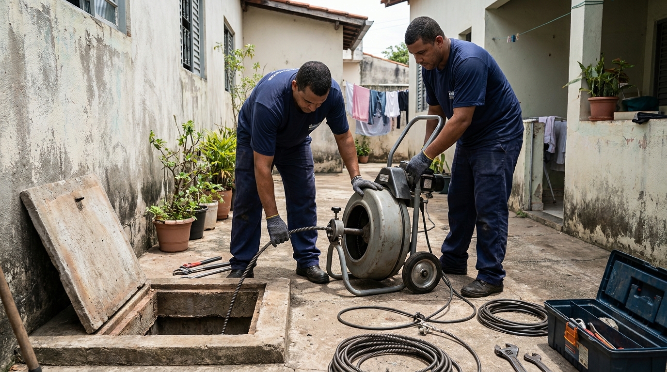 Desentupimento de Coluna Sanitária no Parque Perón, Hortolândia‑SP